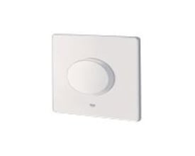 Grohe Skate Air betjeningsplade i hvid med en oval trykknap, vist fra siden med let vinkel.