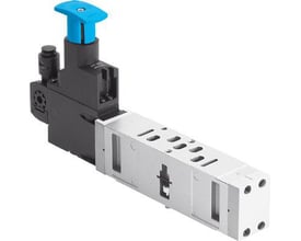Festo reguleringsplade VABF-S3-1-R6C2-C-6 med blå betjeningshåndtag og aluminiumsstruktur med ventilationshuller.