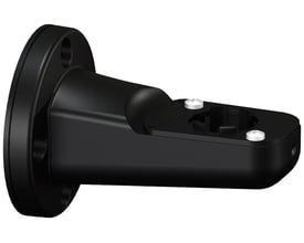 Sort Siemens SIRIUS 8WD-beslag til enkeltsidet vægmontage, vist skråt med rund vægplade og holder til signalpæl.