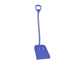 Vikan ergonomisk skovl i lilla plast med et 345mm bredt blad og et buet skaft for optimal arbejdsstilling.