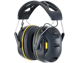 3M Worktunes Connect høreværn med isssebøjle, Bluetooth og 33dB støjreduktion. Mørkegrå med gule detaljer.