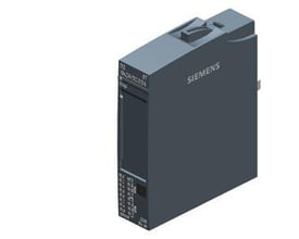 Siemens SIPLUS ET 200SP DQ digitalt udgangsmodul med 16 kanaler og 24VDC/0,5A, vist i en isometrisk vinkel med tekst på siden.