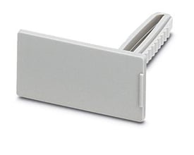 Nærbillede af Phoenix Contact KLM 3 skilteholder, viser den rillede holder til montering på klemrækker.