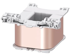 Siemens magnetspole 3RT2 S3 med kobberfarvet kerne og hvidt plastikhus, designet til 230V 50Hz.