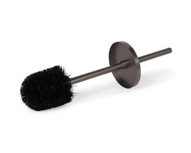 Blue Label toiletbørste indsats i gun metal med en sort børste og en rund skærm.