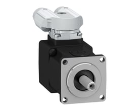 Schneider Electric PACDrive 3 servo motor SH3 040 med 0,18Nm moment og 90° stik på hvid baggrund.