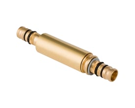 Geberit Mepla reparationskobling i messing med en diameter på 40 mm, vist på hvid baggrund.