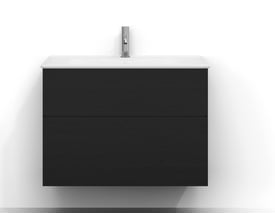 Svedbergs Poem PO-underskab i sort ask, 80 x 57 x 45 cm, med to skuffer under en hvid håndvask.