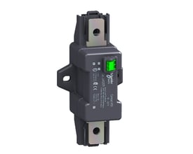 Schneider Electric Nultrafo CT EXT, 25-100A med grønt terminaldæksel og metalkonnektorer, monteret på hvid baggrund.