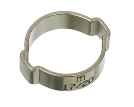 MichLar galvaniseret øreklemme med 2 ører og en diameter på 25-28 mm, vist isoleret på hvid baggrund.