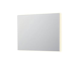 Sanibell INK SP32 LED spejl på 100x80 cm med mathvid aluramme og indirekte, varm baggrundsbelysning.