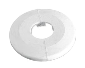 Milton Megatherm hvid plastrosset til 14mm rør, udvendig Ø85 mm, todelt med synlig slids til nem montering.