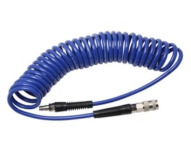 FLAIR 5 x 8mm PU spiralslange i blå polyurethan med universal kobling og nippel, 4/6 meter lang.