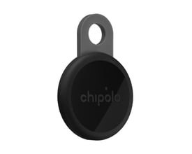 Chipolo LOOP genopladelig Bluetooth-tracker i Charcoal med rund sort front og integreret silikoneløkke.