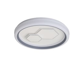 V-TAC rund LED-loftslampe i hvid og grå med dekorative geometriske felter og lysring.