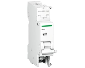 Schneider Electric underspændingsspole MNx 230VAC, hvid med grøn detalje og mærkning 'MNx' på forsiden.