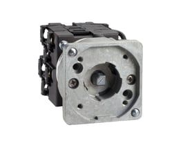 Schneider Electric Harmony K trinomskifter med 6 stillinger, 12 A, viser kontaktblok i sort og metalfront på hvid baggrund.