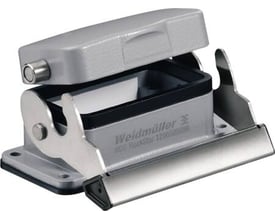 Weidmüller HDC Industristik Chassishus størrelse 4, med 1 bøjle og åbent låg, fremstillet af aluminium.