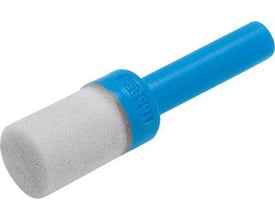 Festo lyddæmper UC-QS-6H i blåt plastik med hvid lyddæmpende indsats, ideel til trykluftsystemer.