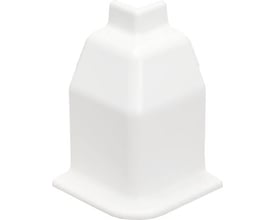 Udvendigt hjørne til SL 20/70 kabelkanal i hvid plast RAL 9010 med fremtrædende læber, vist på hvid baggrund.