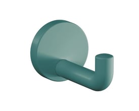 HEWI enkeltkrog fra serie 477, 100 mm dyb, med mat blågrøn overflade, buet krog og rund roset.