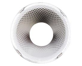 Sølvfarvet LEDVANCE Tracklight Spot-reflektor til 20 W, med rund, facetteret inderside og 50° spredning.