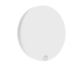 Hvidt, rundt Ledvance Surface Disc-armatur på 300 mm med synlig PIR-sensor, set skråt forfra.
