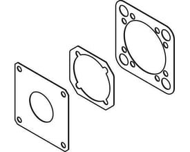 Festo tætningssæt EADS-F-D32-40A, visuel repræsentation af tre forskellige pakninger med centrale åbninger og monteringshuller.