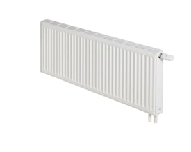Stelrad Novello Type 21 radiator i hvid, 600 mm høj og 1600 mm lang, med ventil på højre side og hvid toprist.