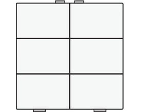 Niko 6-tryk i hvid frontvisning med opdeling i seks taster, illustreret med tynde sorte linjer.