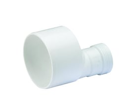 Wavin reduktion i hvid HT/PP materiale, måler Ø75 x Ø32 mm, med en indvendig glat overflade og udvendig gevind.