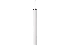 Detaljebillede af en enkelt mat hvid Tubular pendel fra TRIO Lighting, der viser metaloverfladen og den integrerede LED-lyskilde.