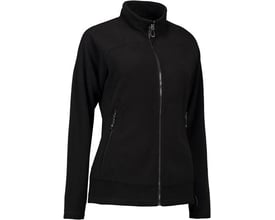 ID Identity Damefleece zip mix cardigan i sort, str. L, vist forfra med lynlås og lommer.