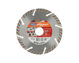 Norton Clipper diamantklinge til beton, 125x22.23 mm, med turbo-segmenter for aggressive snit i hårde materialer.