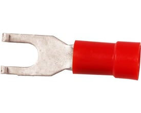 Elpress isoleret gaffelkabelsko A1537GB til 0,5-1,5mm² Cu-leder med laske M3,5 og rød isolering i polycarbonat.