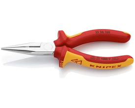 Knipex 160mm fladrundtang med skær set fra siden, viser de flad-runde kæber og VDE 1000V isolerede håndtag.
