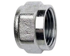 Detaljeret billede af en IMI omløbermøtrik med M22 gevind og 15mm rørdimension, viser den robuste metalfinish.