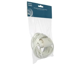 Nordic Quality forlængerledning uden jord, 5 meter, hvid, i emballage med blåt mærkat.