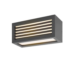 SLV Box-L antracit LED væglampe vist frontalt med hvid baggrund, viser lampekroppen af aluminium og slidsede lysudslip.