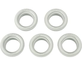 Lauritz Knudsen-adapter til ventilmotor VA80 med rund åbning og riflet kant, vist som fem ens ringe.