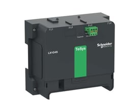 Schneider Electric kontrolmodul LX1G4S til 4-polet TeSys Giga 400-500A, 48-130V AC/DC, set fra siden med tydelig mærkning og grøn farveaccent.