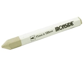 Hvidt, sekskantet Ironside-mærkekridt på 11 x 120 mm med spids ende og mærkets navn på siden.