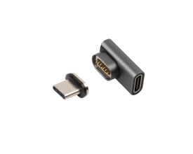 MicroConnect magnetisk USB-C-adapter med 90° vinkel, vist adskilt med USB-C-stik og adapterens magnetkontakter.