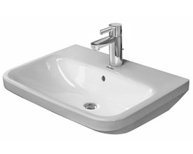 Duravit Durastyle vask på 65 cm med poleret krom armatur og et hanehul, fremstillet i hvid keramik.