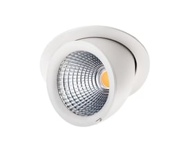 SG Armaturen hvid Exclusive Midi downlight med kipbar funktion og 40 graders spredningsvinkel, vist på hvid baggrund.
