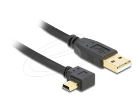 DeLock USB 2.0-kabel på 3 meter med USB-A-stik og venstrevinklet Mini-B-stik, vist tæt på.