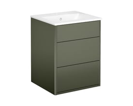 Gustavsberg Graphic møbelsæt i grøn med en 45 cm bred porcelænsvask og to skuffer uden greb.
