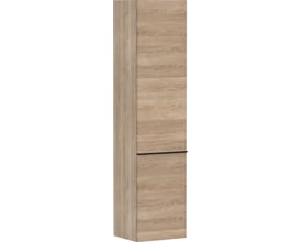 Højrehængt Hansgrohe Xelu Q højskab i naturlig eg, 400x350x1650 mm, med to låger og et slankt aluminiumsgreb.