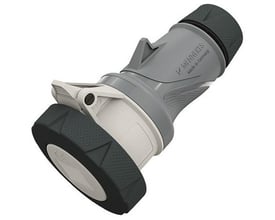 Mennekes CEE-stikprop PowerTOP Xtra R, 16 A, 3-polet og 400 V, set skråt med gråt hus og sorte ender.