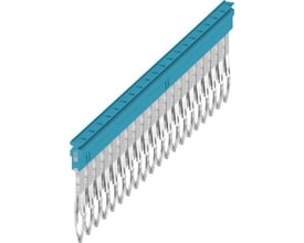 Weidmüller Laske ZQV 2.5N/20 BL, blå, med 20 poler og PUSH IN teknologi, vist isoleret på hvid baggrund.